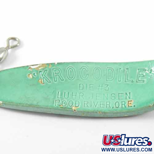 Vintage  Luhr Jensen Krocodile Die #3, 1/2oz Green fishing spoon #1368