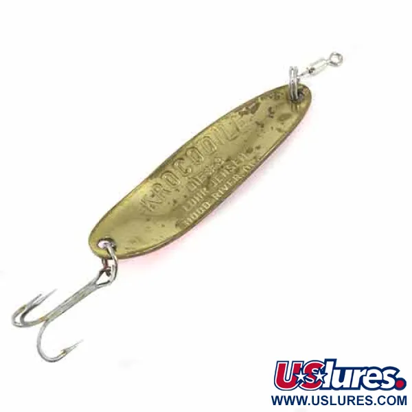 Vintage  Luhr Jensen Krocodile Die #3, 1/3oz Orange / Hologram / Brass fishing spoon #1373