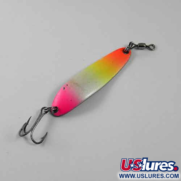 Vintage  Luhr Jensen Krocodile Die #3, 1/3oz Bright Yellow, Orange, Pink / Nickel fishing spoon #1377