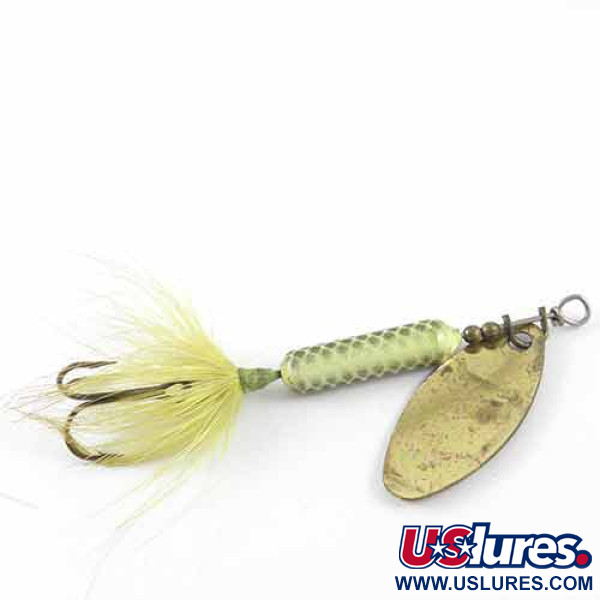 Vintage  Yakima Bait Worden’s Original Rooster Tail, 3/16oz Brass / Bright Green spinning lure #1386