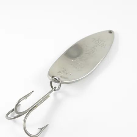 Vintage Seneca Little Cleo (Hula Girl) Glow, 3/4oz White / Light Blue / Nickel (Glow in Dark) fishing spoon #1411