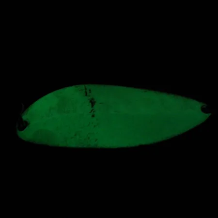 Vintage Seneca Little Cleo (Hula Girl) Glow, 3/4oz White / Light Blue / Nickel (Glow in Dark) fishing spoon #1411