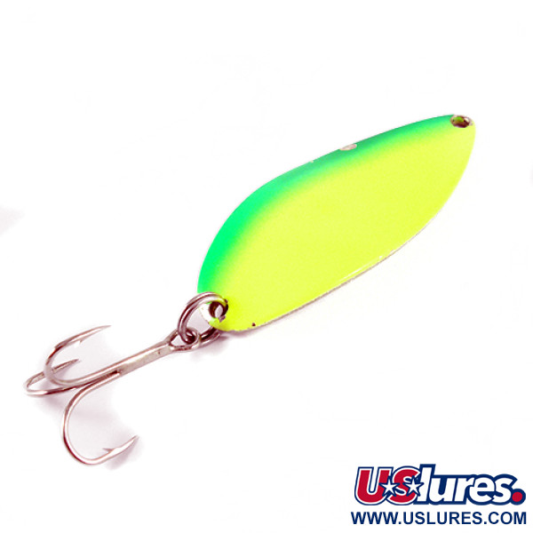 Vintage  Seneca Little Cleo (Hula Girl), 3/4oz Fluorescent Yellow / Green / Nickel fishing spoon #1414