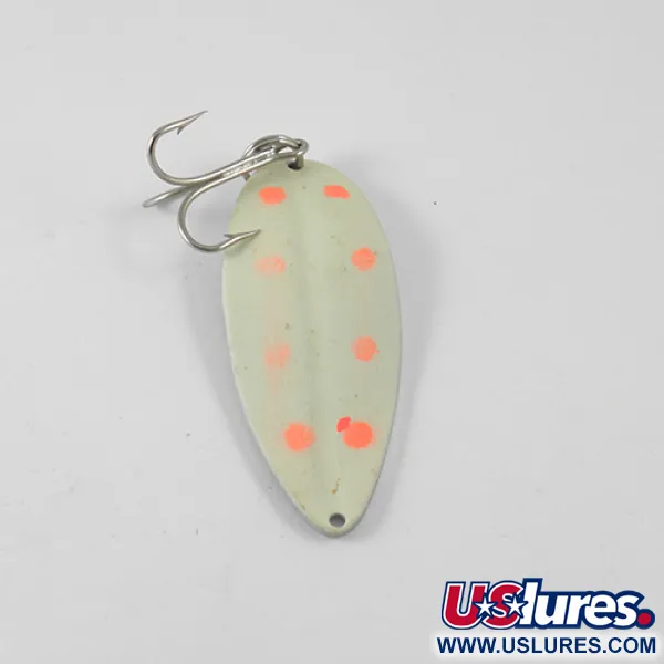 Vintage TODDCO Main liner Glow, 3/4oz Glow White / Fluorescent Red fishing spoon #1427