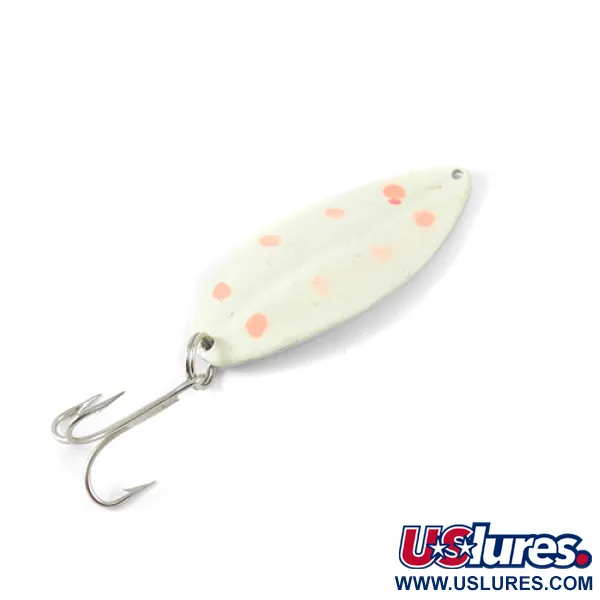 Vintage TODDCO Main liner Glow, 3/4oz Glow White / Fluorescent Red fishing spoon #1427