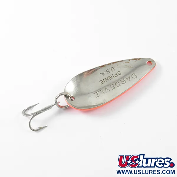 Vintage  Eppinger Dardevle Spinnie, 1/3oz Fluorescent Orange / Nickel fishing spoon #1452