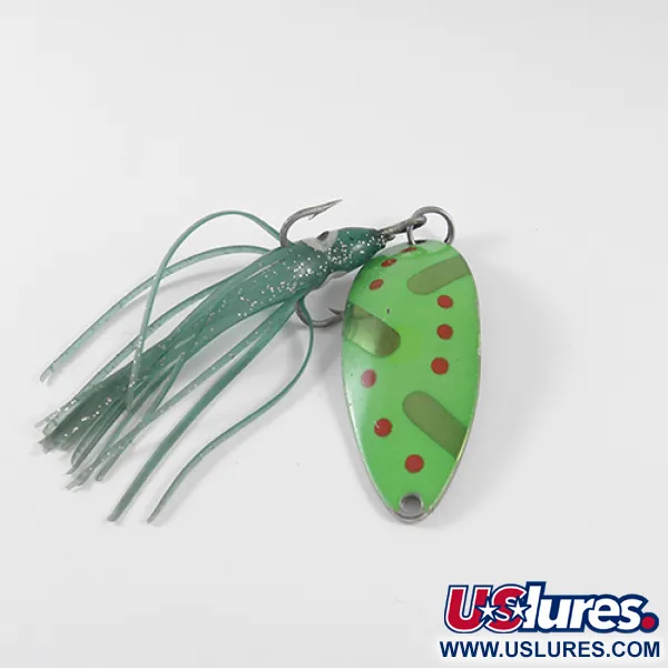 Vintage  Seneca Little Cleo (Hula Girl), 1/2oz Green / Red / Nickel fishing spoon #1477