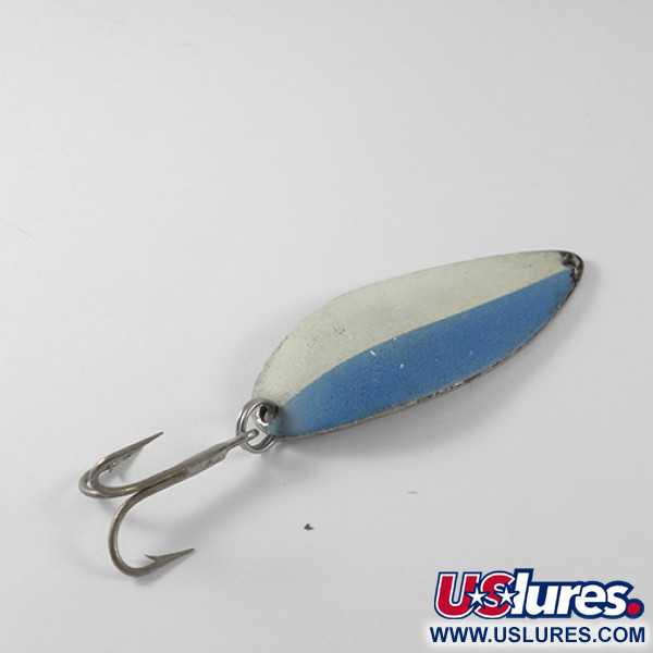 Vintage  Seneca Little Cleo (Hula Girl) Glow, 3/4oz White / Blue / Nickel glow (Glow in Dark) fishing spoon #1489