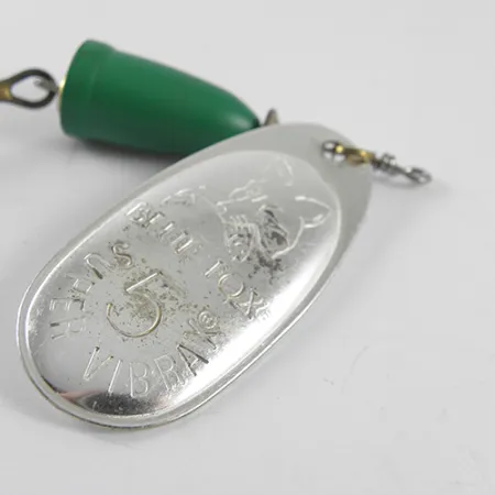 Vintage Blue Fox Super Vibrax 5, 1/2oz Nickel / Green fishing spoon #1505