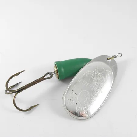 Vintage Blue Fox Super Vibrax 6, 2/3oz Nickel / Green spinning lure #1506