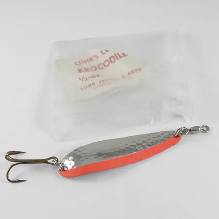 Luhr Jensen Krocodile, 1/2oz Hammered Nickel / Red fishing spoon #1537