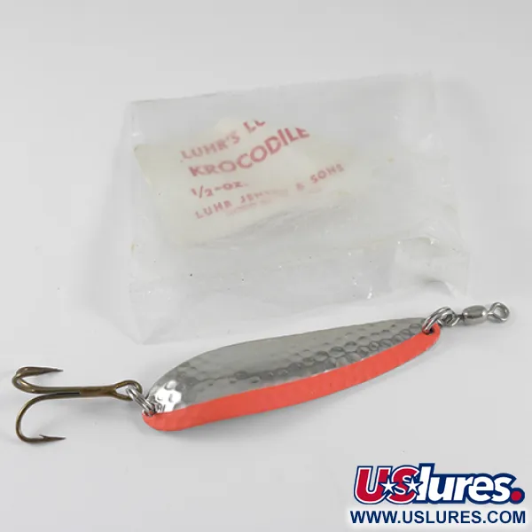  Luhr Jensen Krocodile, 1/2oz Hammered Nickel / Red fishing spoon #1537