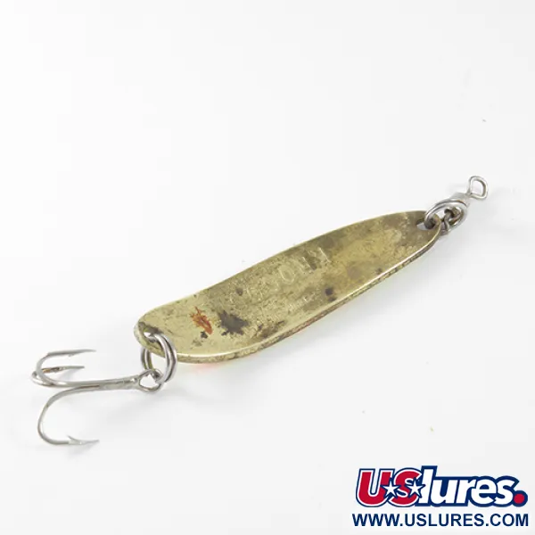 Vintage  Luhr Jensen Krocodile, 1/3oz Fluorescent Yellow / Red / Brass fishing spoon #1565