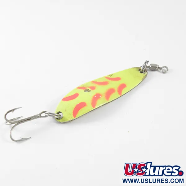 Vintage  Luhr Jensen Krocodile, 1/3oz Fluorescent Yellow / Red / Brass fishing spoon #1565