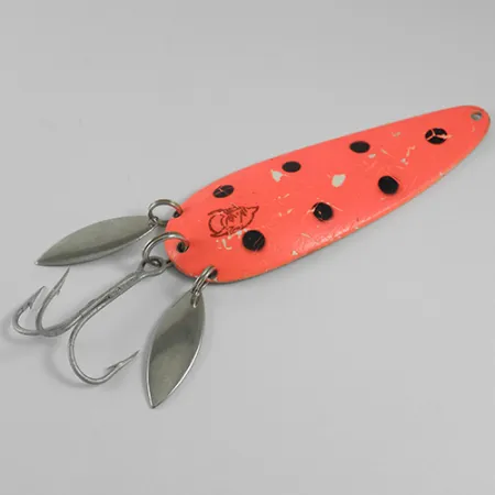 Vintage Eppinger Dardevle Klicker, 1oz Fluorescent Orange / Nickel fishing spoon #1599