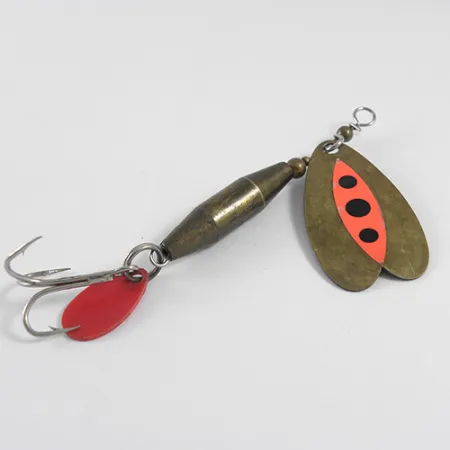 Vintage Luhr Jensen Les Davis Bolo, 1/3oz Brass / Orange fishing spoon #1608