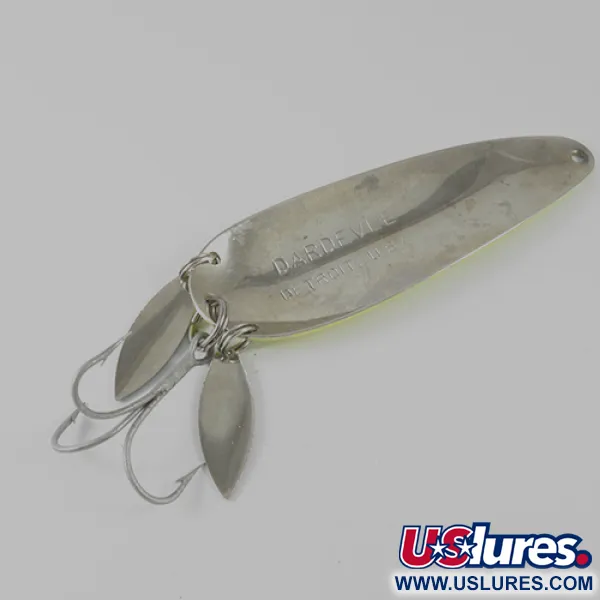 Vintage  Eppinger Dardevle Klicker, 1oz Fluorescent Yellow / Red / Nickel fishing spoon #1660