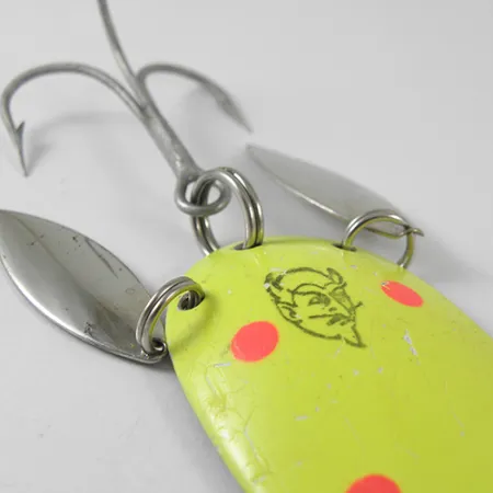 Vintage Eppinger Dardevle Klicker, 1oz Fluorescent Yellow / Red / Nickel fishing spoon #1660