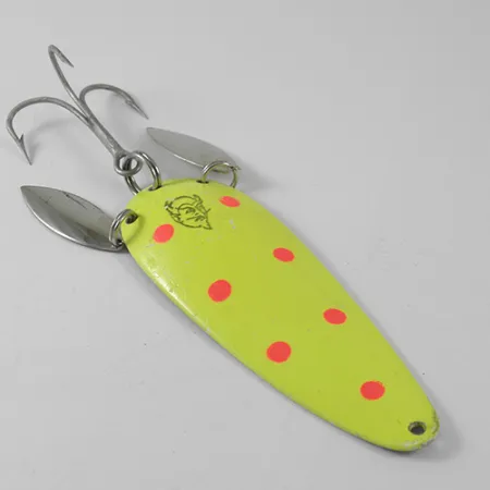 Vintage Eppinger Dardevle Klicker, 1oz Fluorescent Yellow / Red / Nickel fishing spoon #1660