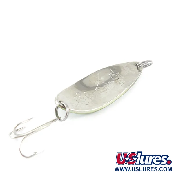 Vintage Seneca Little Cleo (Hula Girl), 2/3oz Green / Red / Nickel fishing spoon #1685