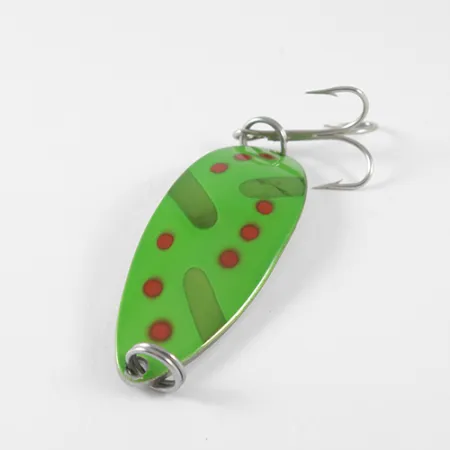 Vintage Seneca Little Cleo (Hula Girl), 2/3oz Green / Red / Nickel fishing spoon #1685