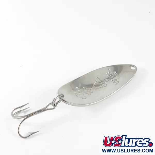 Vintage  Seneca Little Cleo (Hula Girl) Glow, 1/2oz White / Orange / Nickel Glow (Glow in Dark) fishing spoon #1696