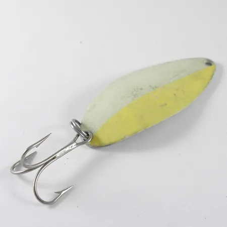 Vintage Seneca Little Cleo (Hula Girl) Glow, 1/2oz White / Orange / Nickel Glow (Glow in Dark) fishing spoon #1696