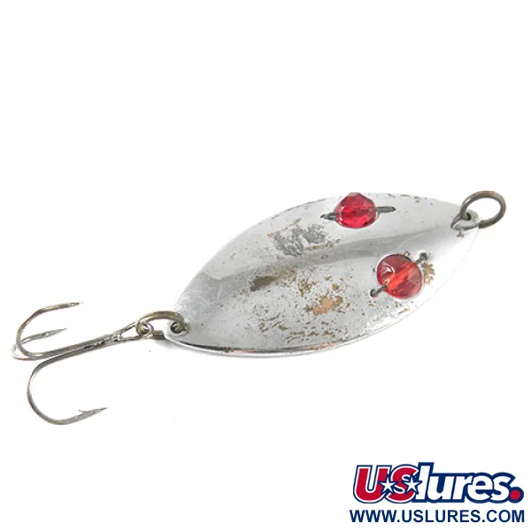 Vintage  Hofschneider Red Eye Wiggler, 1oz Nickel / Red Eyes fishing spoon #1705