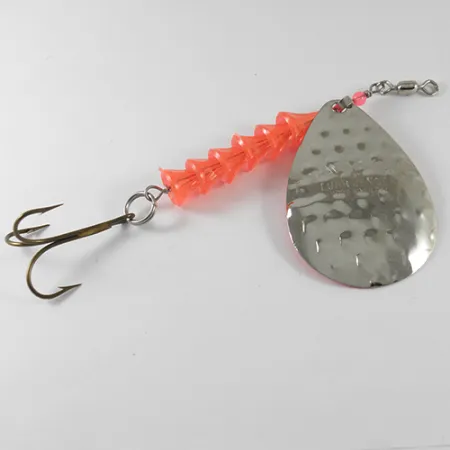 Vintage Luhr Jensen Dave Davis, 3/5oz Fluorescent Orange / Hammered Nickel spinning lure #1712