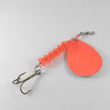 Vintage Luhr Jensen Dave Davis, 3/5oz Fluorescent Orange / Hammered Nickel spinning lure #1712