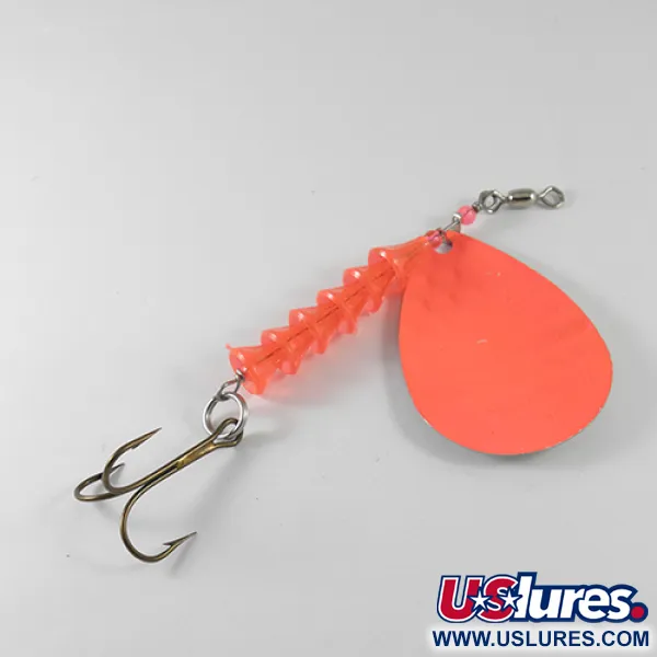 Vintage  Luhr Jensen Dave Davis, 3/5oz Fluorescent Orange / Hammered Nickel spinning lure #1712