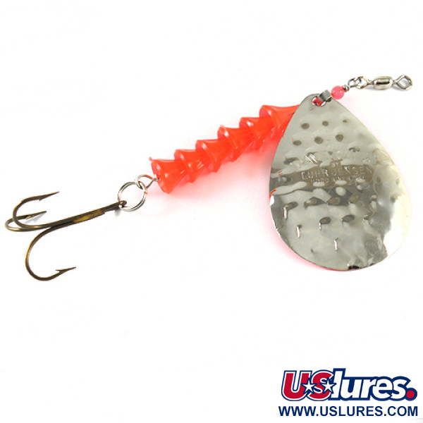 Vintage  Luhr Jensen Dave Davis, 3/5oz Fluorescent Orange / Hammered Nickel spinning lure #1712