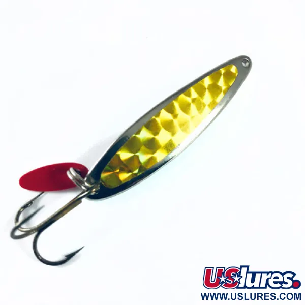 Vintage   Bay de Noc Swedish pimple, 1/2oz Nickel / Yellow fishing spoon #1725