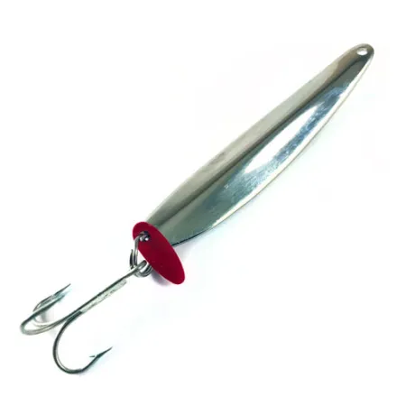 Vintage Bay de Noc Swedish pimple, 1oz Nickel / White / Red fishing spoon #1727