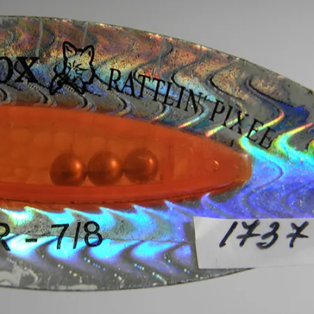 Vintage Blue Fox Rattlin Pixee , 1oz Rainbow / Fluorescent Orange fishing spoon #1737