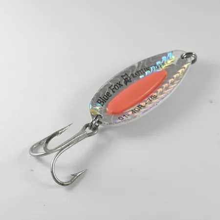 Vintage Blue Fox Rattlin Pixee, 1oz Rainbow Nickel / Orange fishing spoon #1738