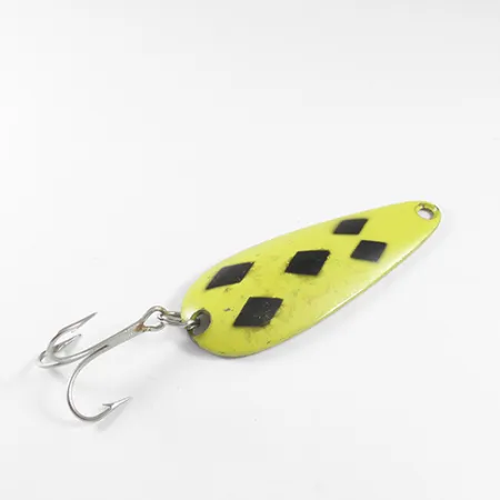 Vintage Len Thompson #1, 3/4oz Five of diamonds (Yellow / Black / Brass) fishing spoon #1748