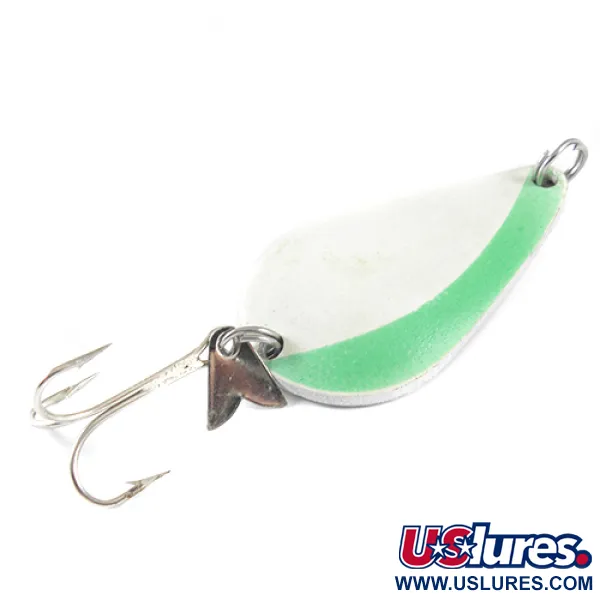 Vintage  Acme K.O. Wobbler Glow, 3/4oz White / Green glow (Glow in Dark) fishing spoon #1760