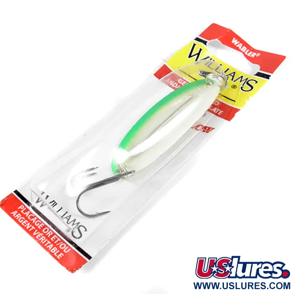   Williams Wabler W50 Glow, 1/2oz Silver / Green (Silver Plated, with fluorescent stripe) fishing spoon #1766