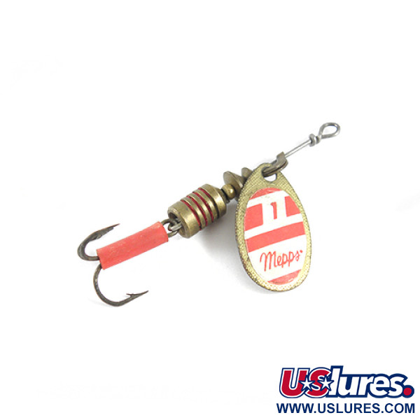 Vintage   Mepps Aglia 1, 1/8oz Red / White / Brass spinning lure #1776