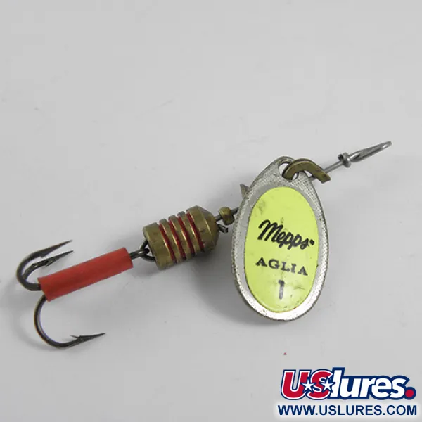 Vintage   Mepps Aglia 1, 1/8oz Chartreuse / Silver spinning lure #1780