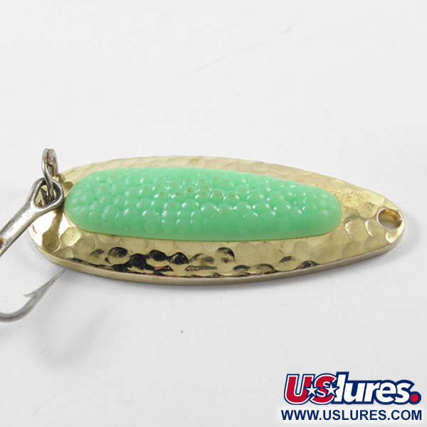 Vintage   Blue Fox Pixee , 1/2oz Gold / Fluorescent Green fishing spoon #1800