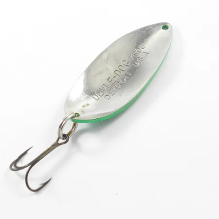 Vintage Eppinger Dardevle Devle Dog 7800, 3/4oz Green / Nickel fishing spoon #1803