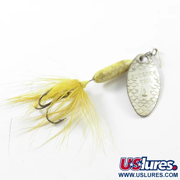 Vintage  Yakima Bait Worden’s Original Rooster Tail 1, 3/32oz Nickel / Yellow spinning lure #1813