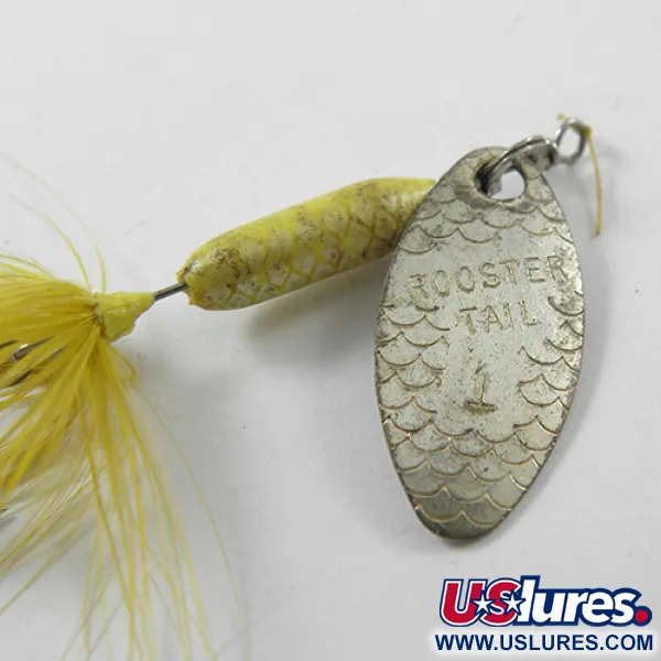 Vintage  Yakima Bait Worden’s Original Rooster Tail 1, 3/32oz Nickel / Yellow spinning lure #1813