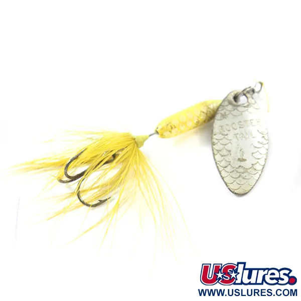 Vintage  Yakima Bait Worden’s Original Rooster Tail 1, 3/32oz Nickel / Yellow spinning lure #1813
