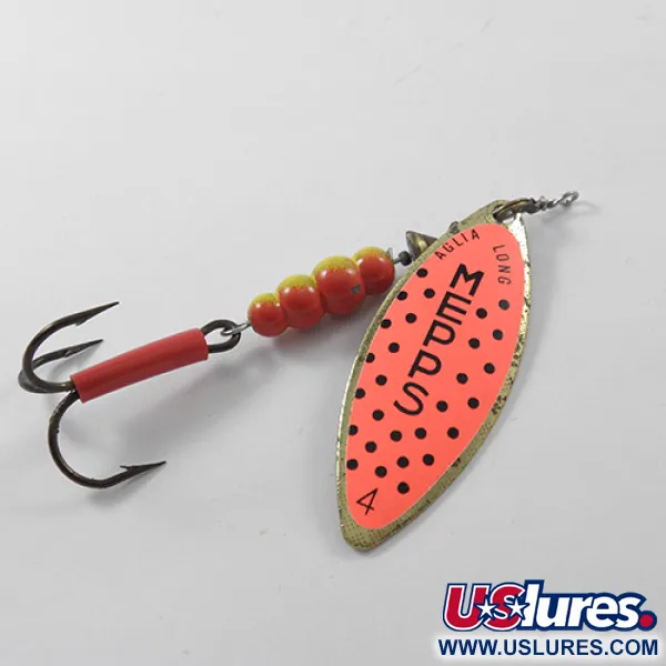 Vintage   Mepps Aglia Long 4, 3/5oz Brass / Orange spinning lure #1825