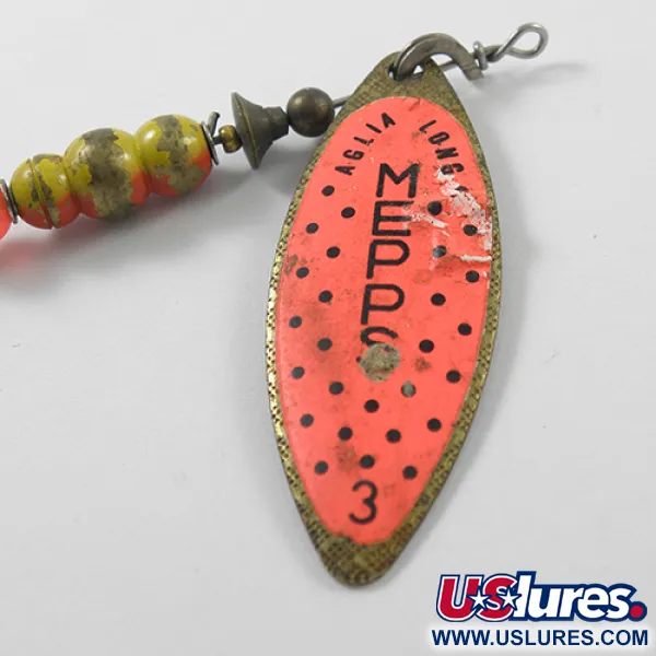 Vintage   Mepps Aglia Long 3 Dressed (bucktail), 2/5oz Orange / Brass spinning lure #1845