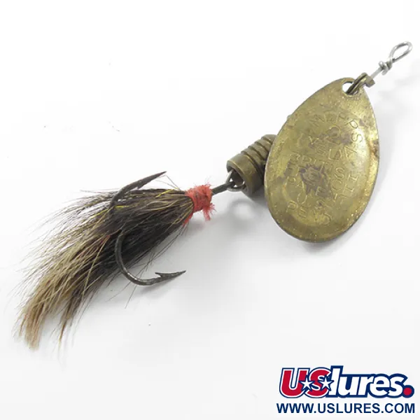 Vintage   Mepps Aglia 2 dressed squirrel tail, 3/16oz Brass spinning lure #1849