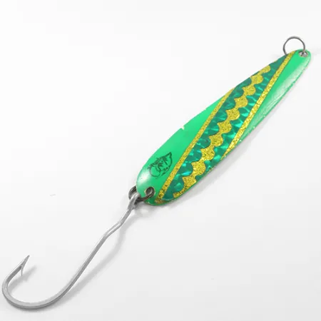 Vintage Eppinger Dardevle Flutter-Chuck Magnum 3200, 1/2oz Bright Green / Nickel fishing spoon #1852
